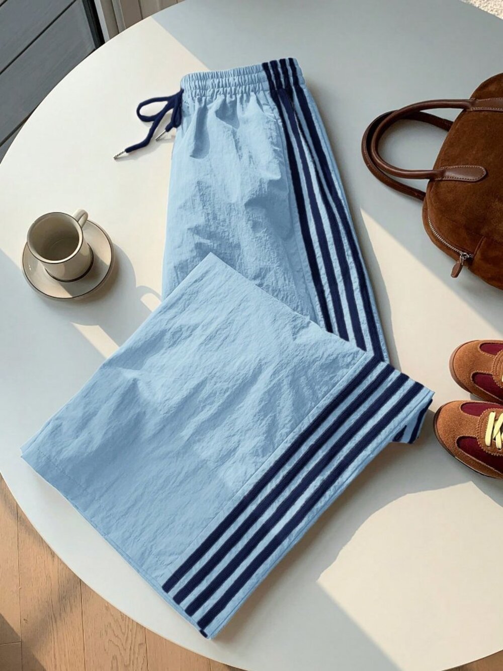 Blue Casual Women's Side Stripe Elastic Waist Loose Sports Pants - Picture 6 of 7
